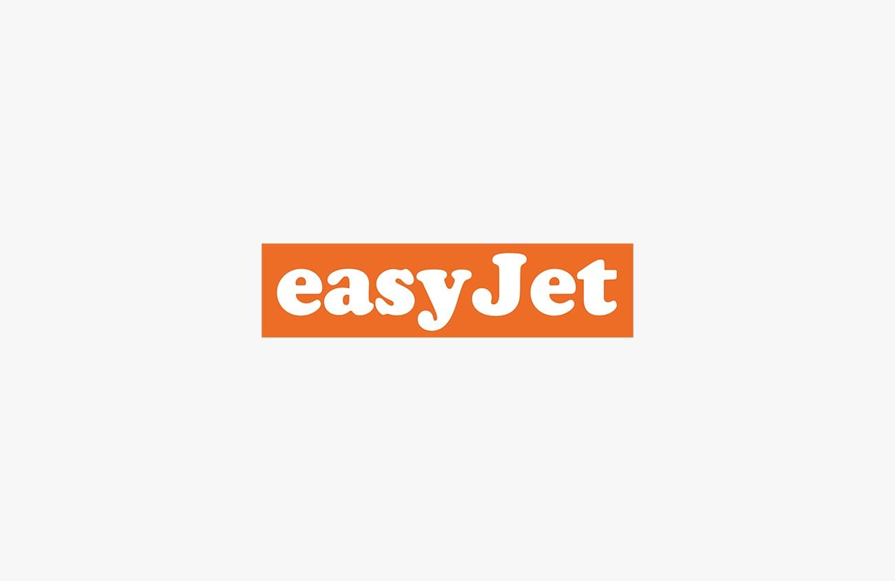 An orange and white logo with the words easyjet.