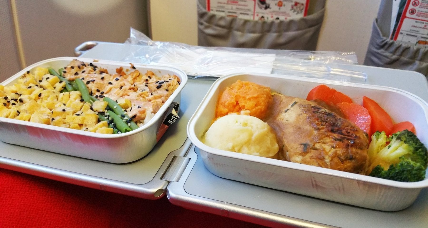 Air Asia teriyaki salmon and roast chicken meal